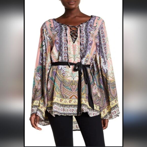 Aratta Silent Journey Bohemian Paisley Power Floral Embroidered Flowy Tunic Med - Picture 1 of 13